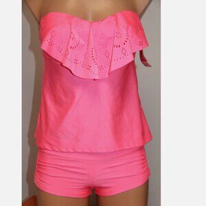NEW Hula Honey Swimsuit Bikini Tankini 2pc set Sz S Bandeau Strap Shorts